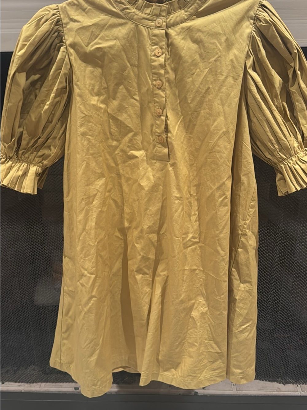 Women’s Yellow Puff-Sleeve Button-Front Casual Dress